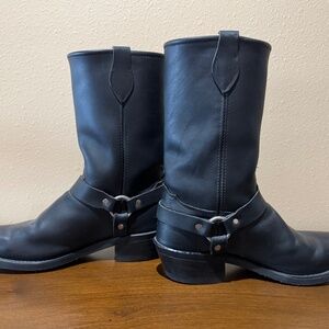 Womens Black Leather Motorcycle Boots Size 10